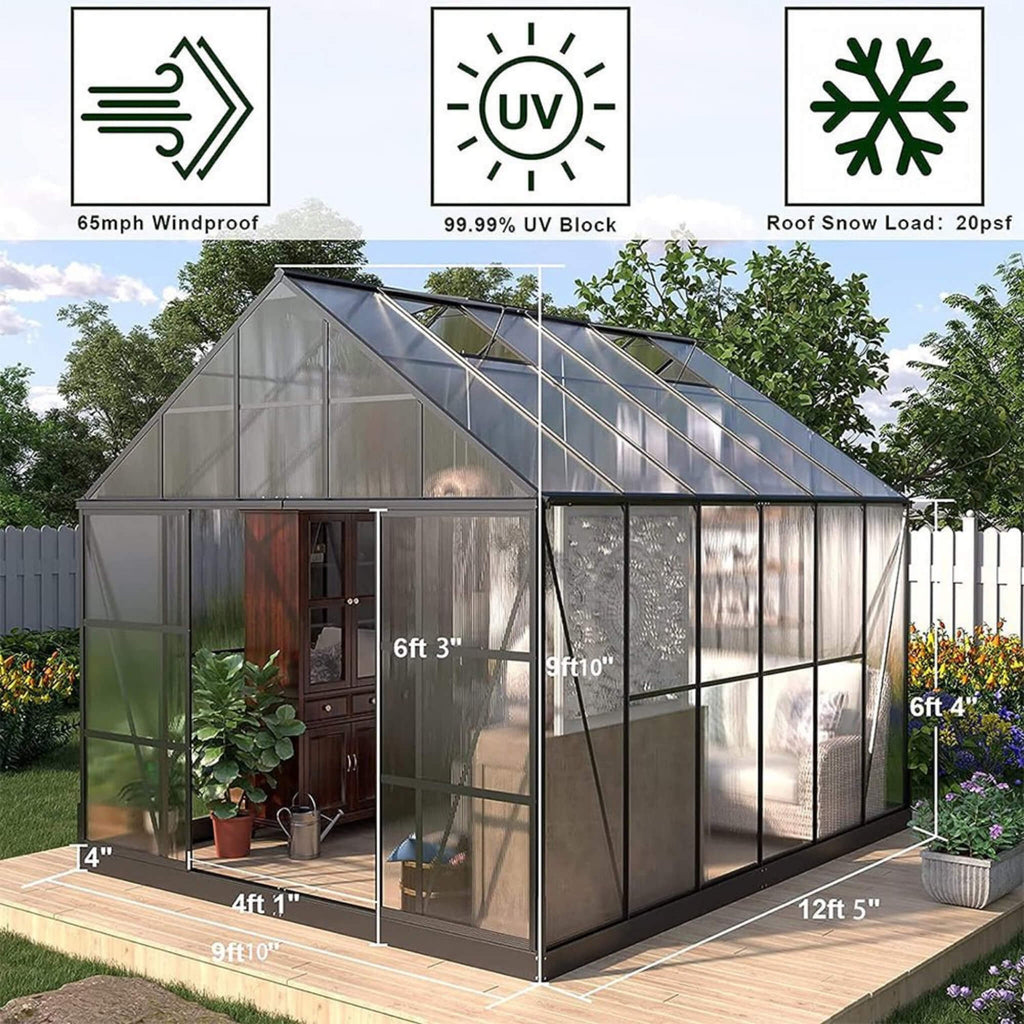 [10X12FT] Heavy-Duty Outdoor Walk-In Polycarbonate Patio Greenhouse With Sliding Doors & Vents (SAK92846) – SAKSBY WHOLESALE,