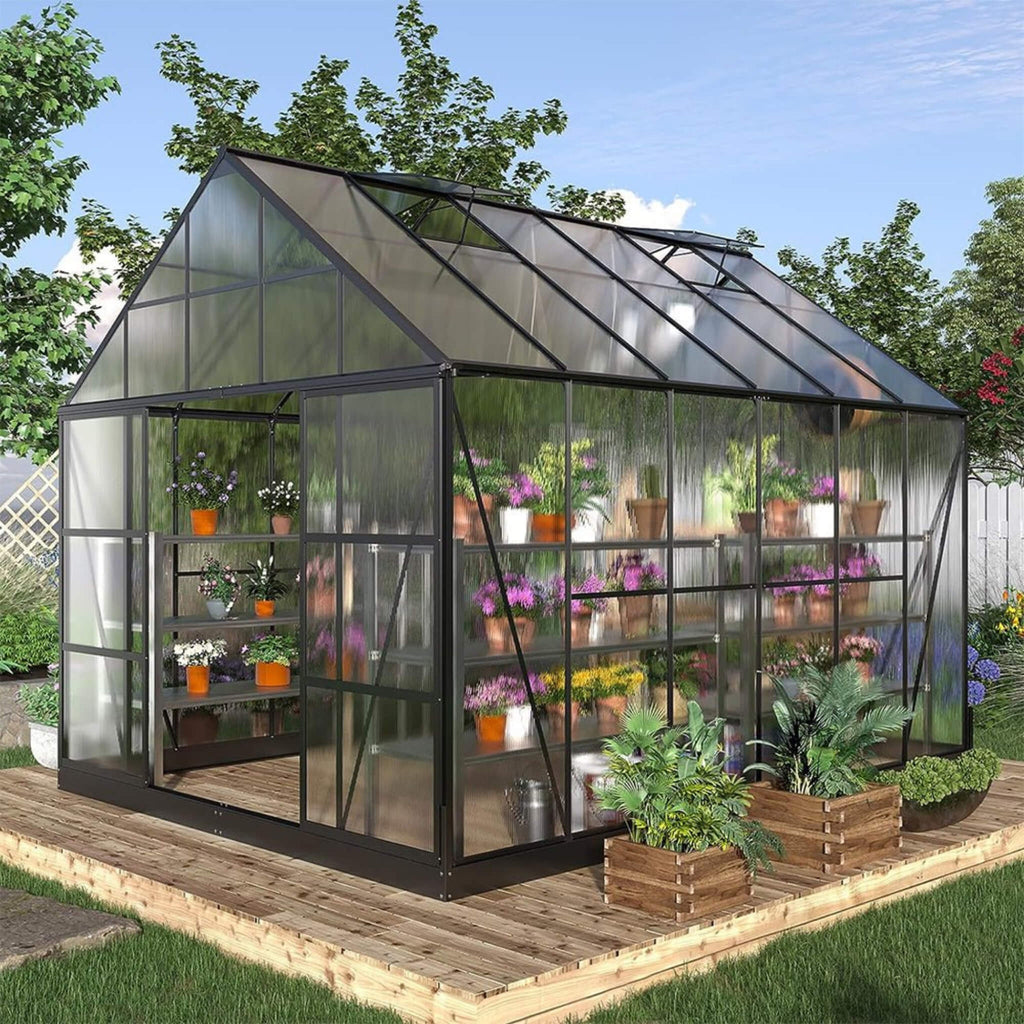 [10X12FT] Heavy-Duty Outdoor Walk-In Polycarbonate Patio Greenhouse With Sliding Doors & Vents (SAK92846) – SAKSBY WHOLESALE,