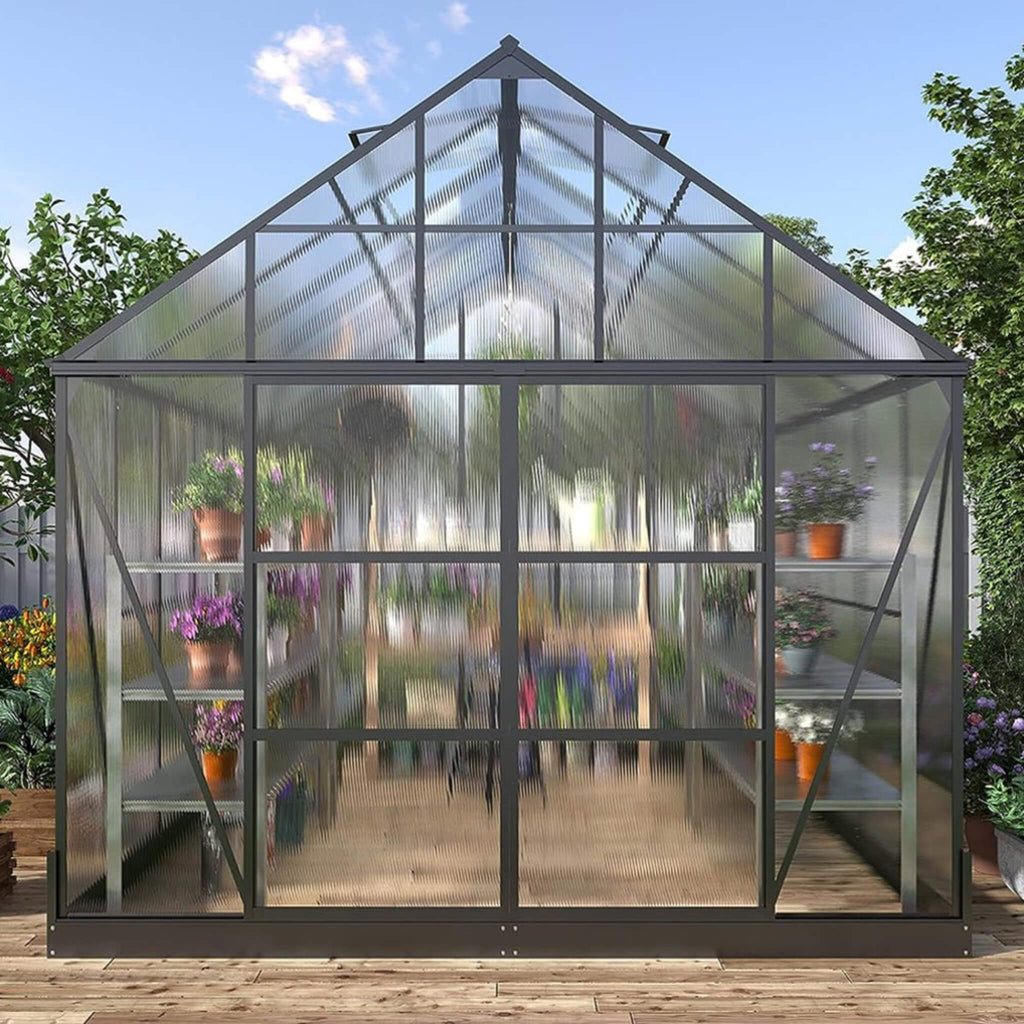 [10X12FT] Heavy-Duty Outdoor Walk-In Polycarbonate Patio Greenhouse With Sliding Doors & Vents (SAK92846) – SAKSBY WHOLESALE,