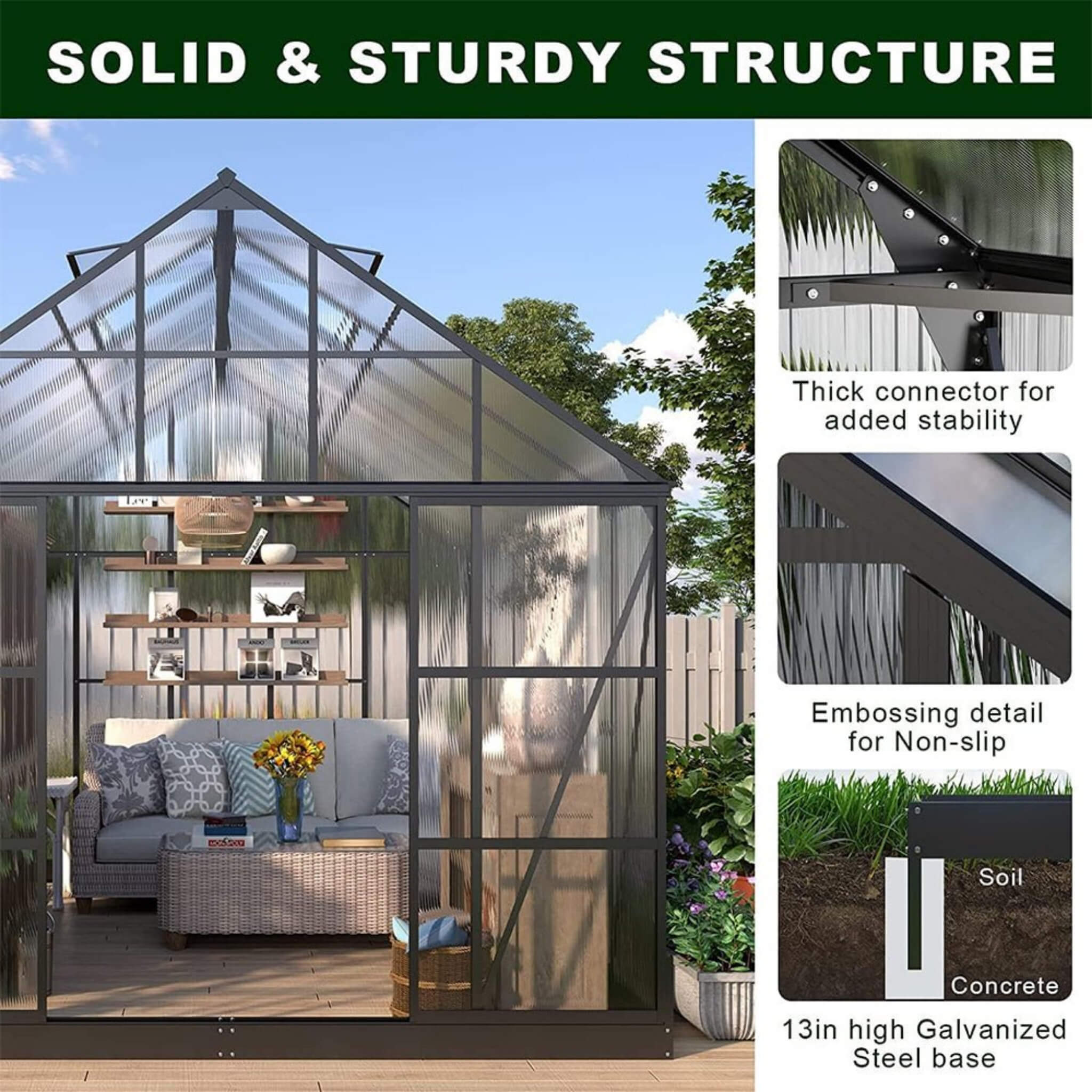 [10X12FT] Heavy-Duty Outdoor Walk-In Polycarbonate Patio Greenhouse With Sliding Doors & Vents (SAK92846) – SAKSBY WHOLESALE,