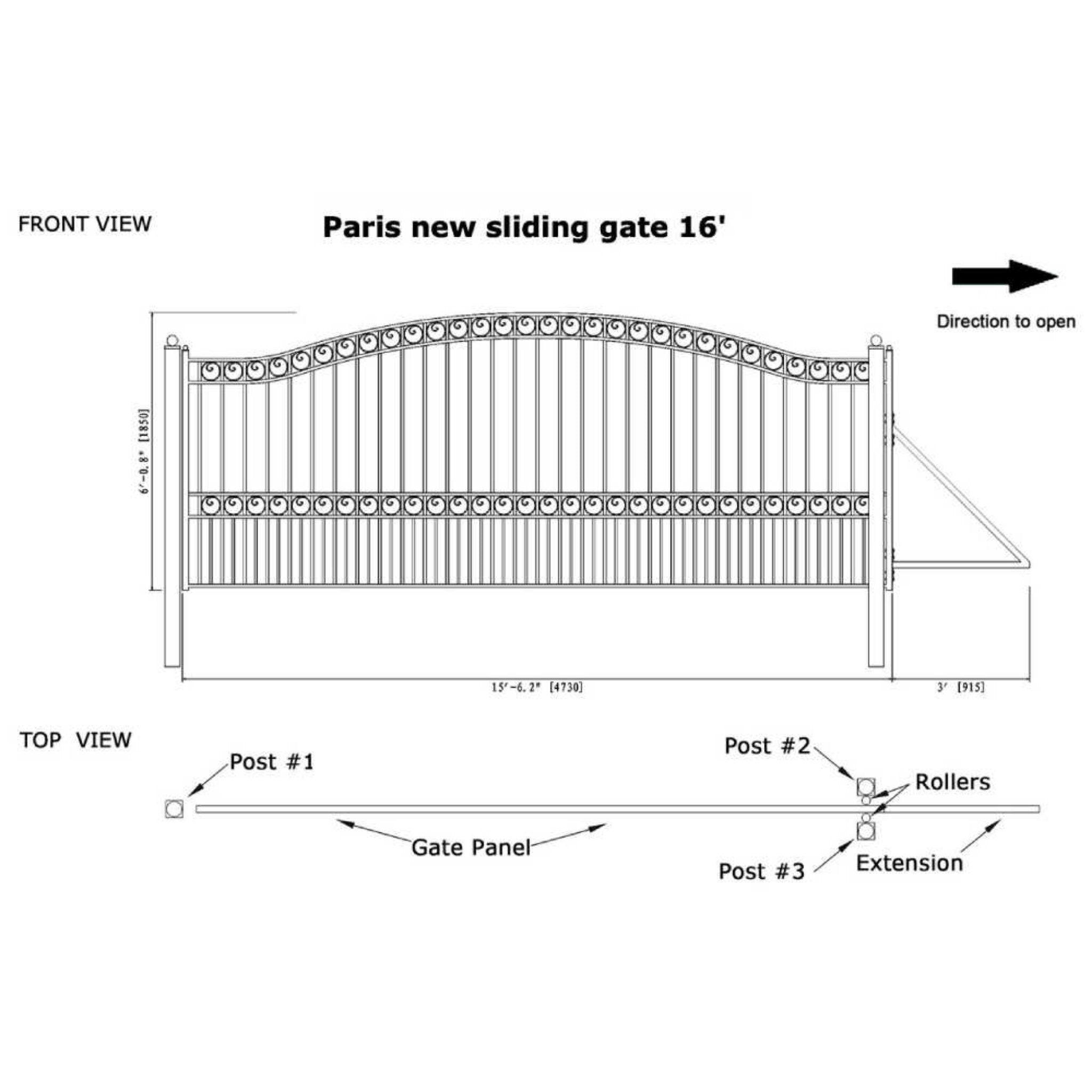 [12-18FT] Heavy-Duty Paris-Style Premium Steel Sliding Driveway Gate (SAK14850) – SAKSBY WHOLESALE, view 16