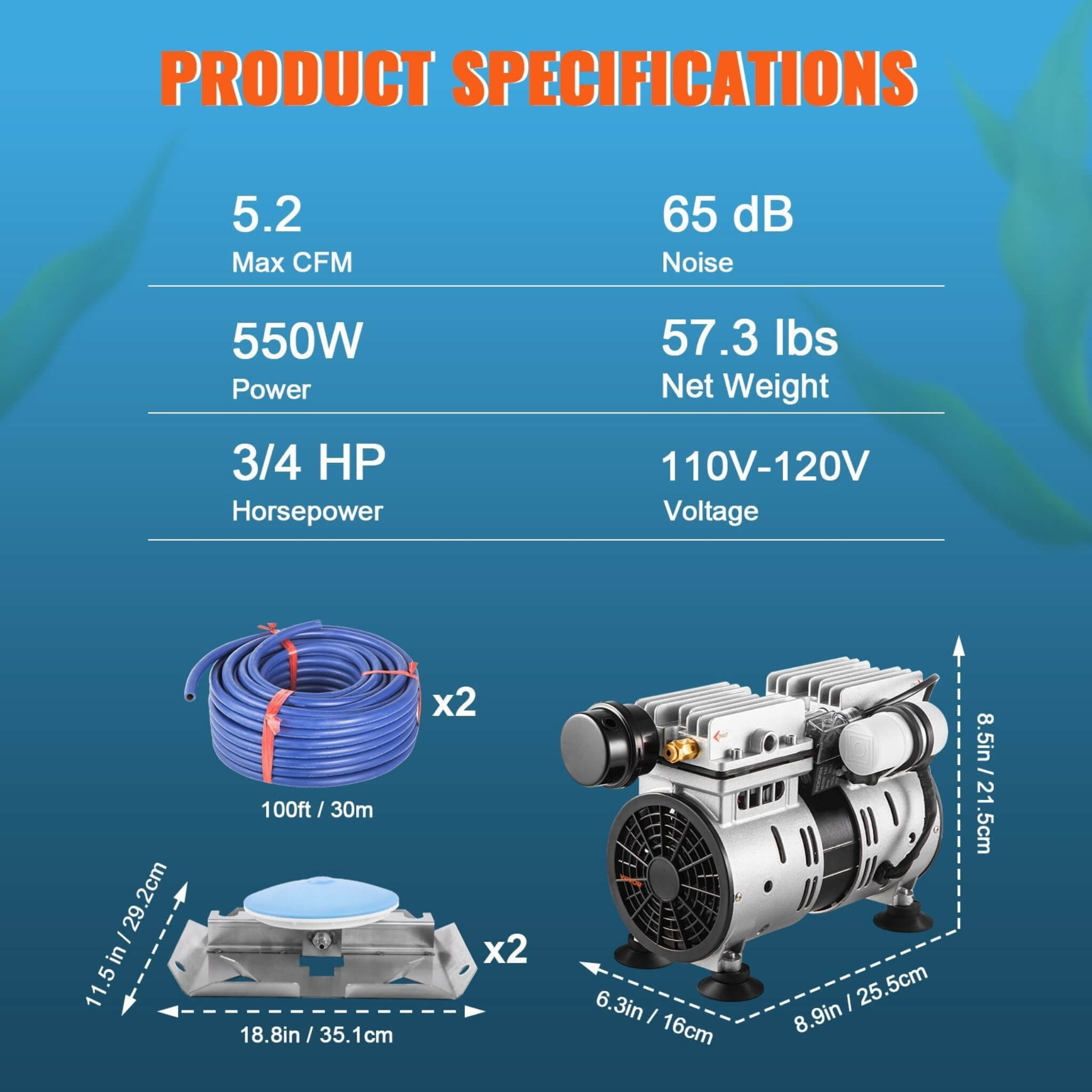 Heavy-Duty Pond Aerator Kit With Compressor, Diffusers And Weighted Tubing (SAK08795) – SAKSBY WHOLESALE, view 8