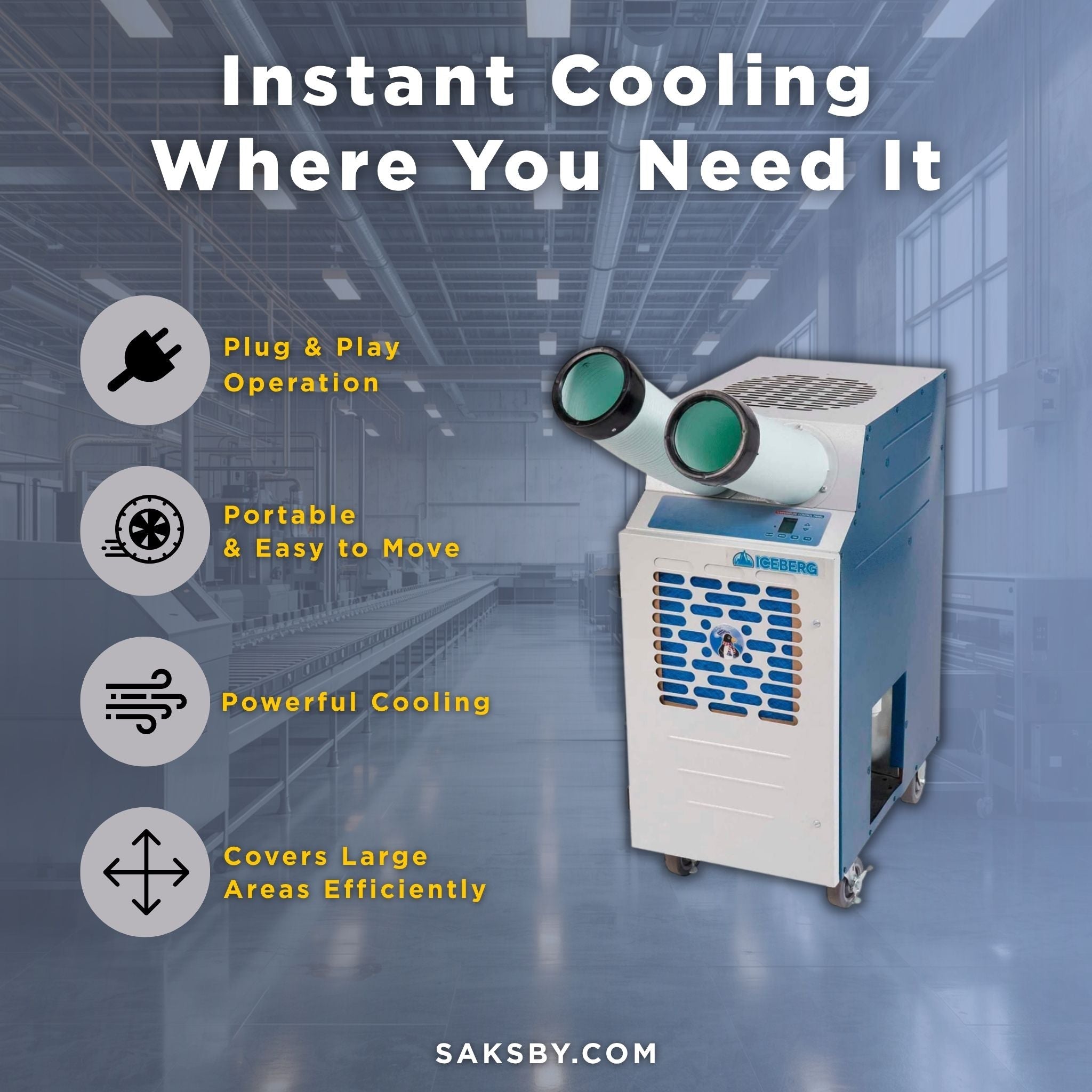 Heavy-Duty Portable 13.7K BTU Commercial 115V 1-Ton Air-Cooled Spot Cooler (SAK90671) – SAKSBY WHOLESALE, view 3