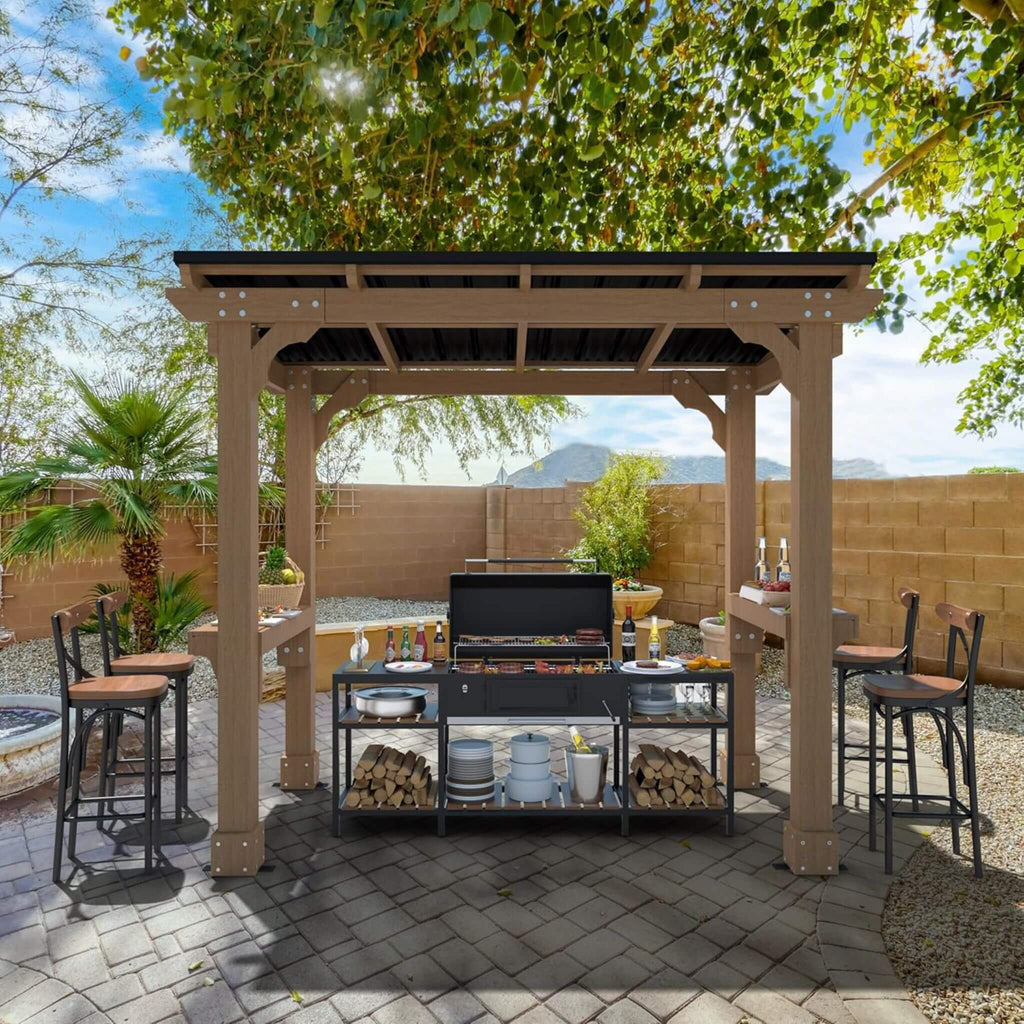 Alora Heavy-Duty Premium Wooden Grill Gazebo With Sloped Metal Roof (SAK61583) – SAKSBY WHOLESALE