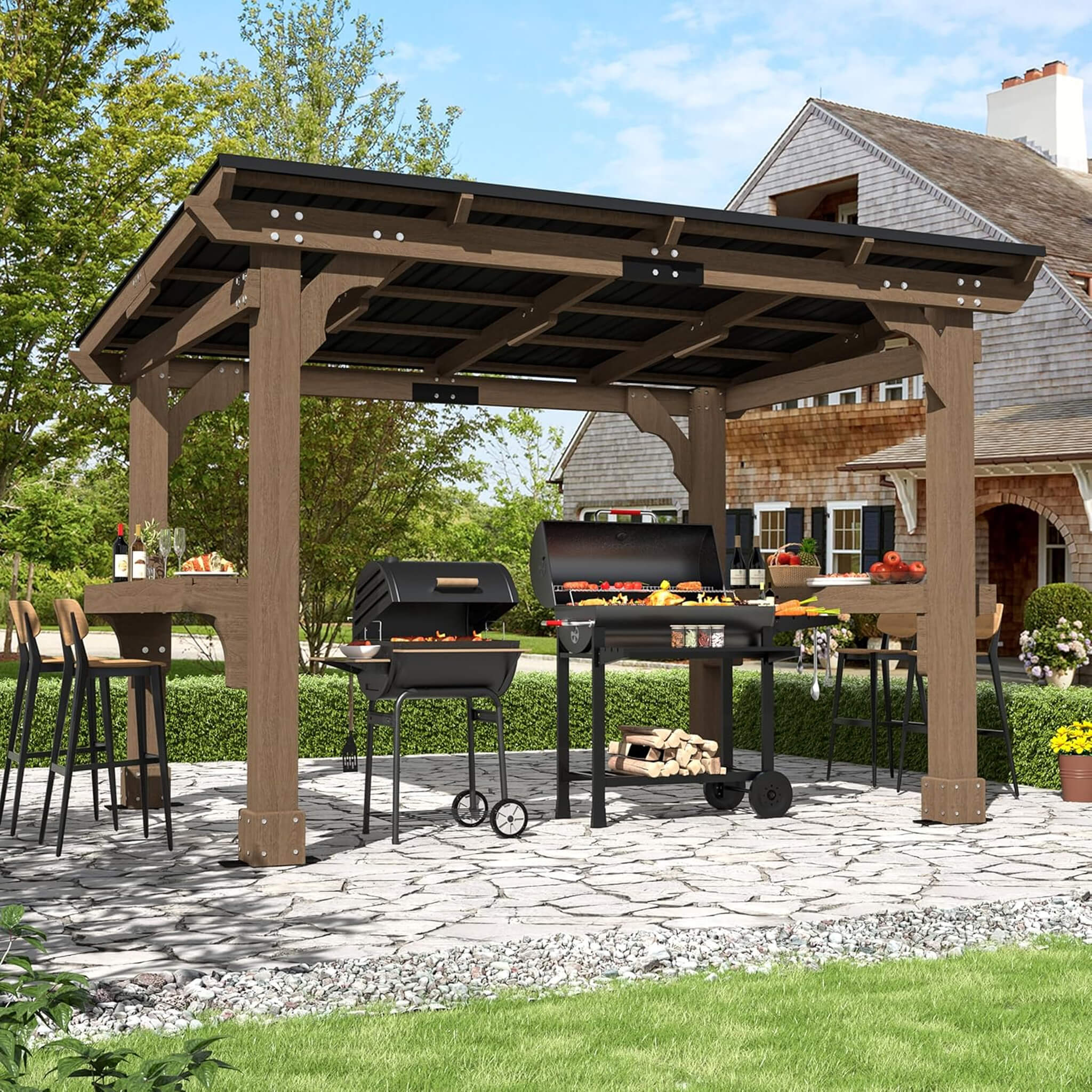 Alora Heavy-Duty Premium Wooden Grill Gazebo With Sloped Metal Roof (SAK61583) – SAKSBY WHOLESALE, view 13