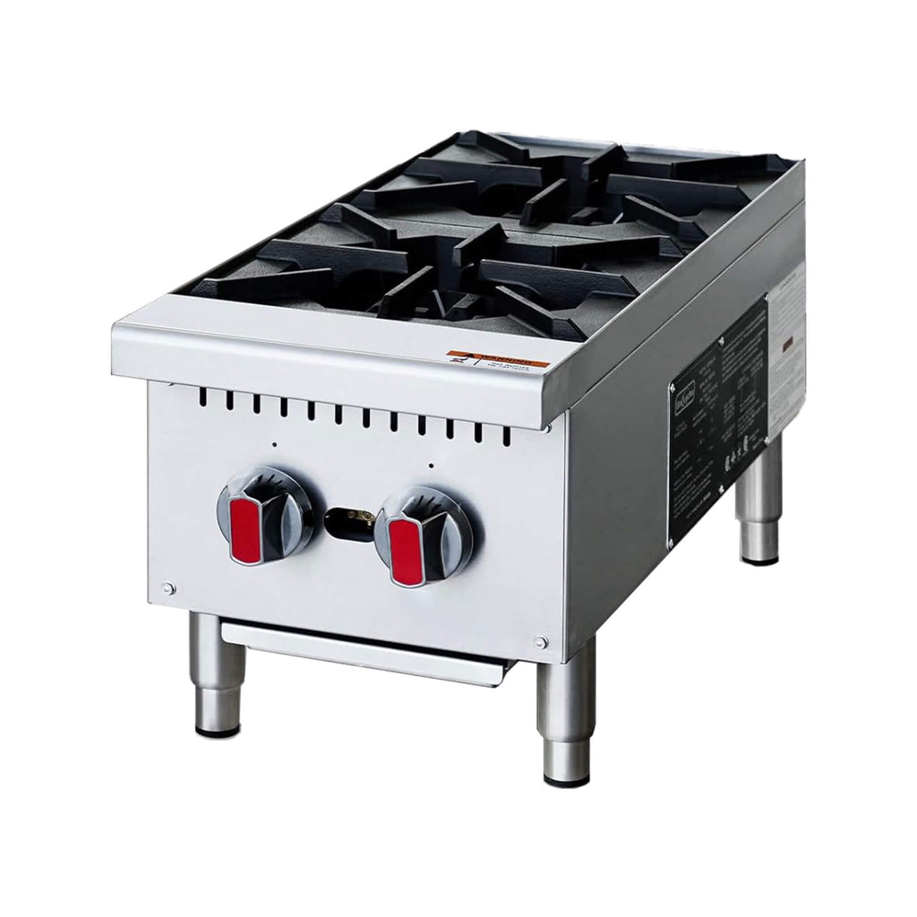 Heavy-Duty Stainless Steel Commercial 2-Burner 50K BTU Countertop Gas Stove Range (SAK29475) – SAKSBY WHOLESALE, view 3