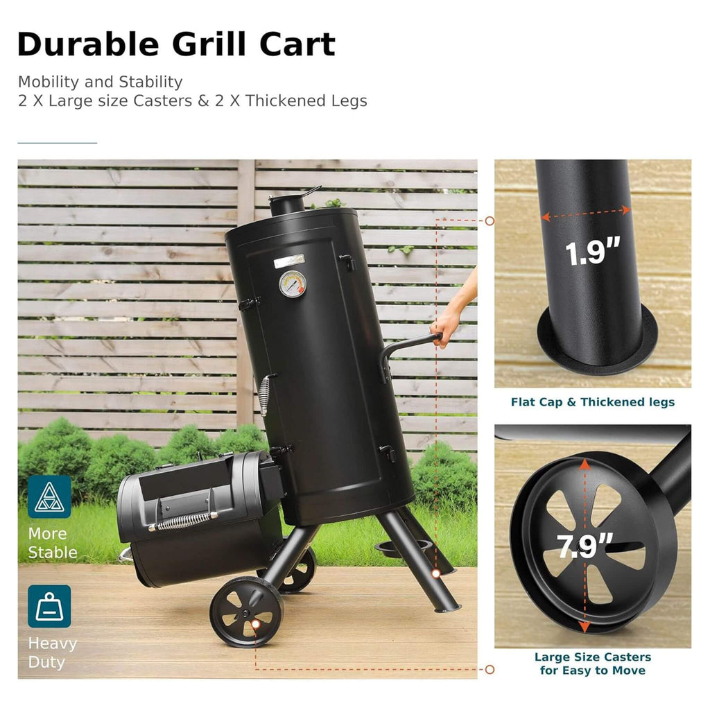 Heavy-Duty Vertical Extra-Large Charcoal Offset BBQ Smoker Grill Combo (SAK80247) – SAKSBY WHOLESALE, view 4