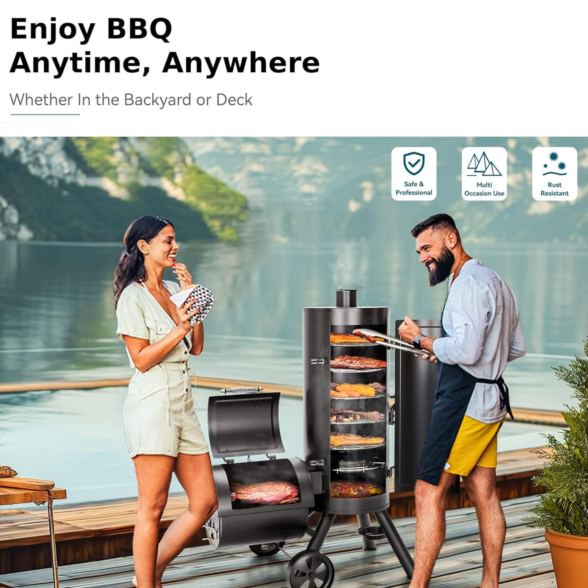 Heavy-Duty Vertical Extra-Large Charcoal Offset BBQ Smoker Grill Combo (SAK80247) – SAKSBY WHOLESALE, view 7