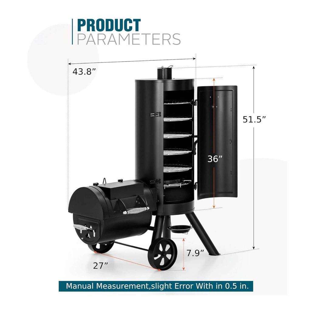 Heavy-Duty Vertical Extra-Large Charcoal Offset BBQ Smoker Grill Combo (SAK80247) – SAKSBY WHOLESALE, view 9