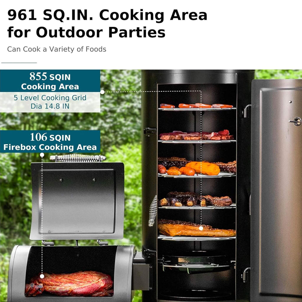 Heavy-Duty Vertical Extra-Large Charcoal Offset BBQ Smoker Grill Combo (SAK80247) – SAKSBY WHOLESALE, view 11