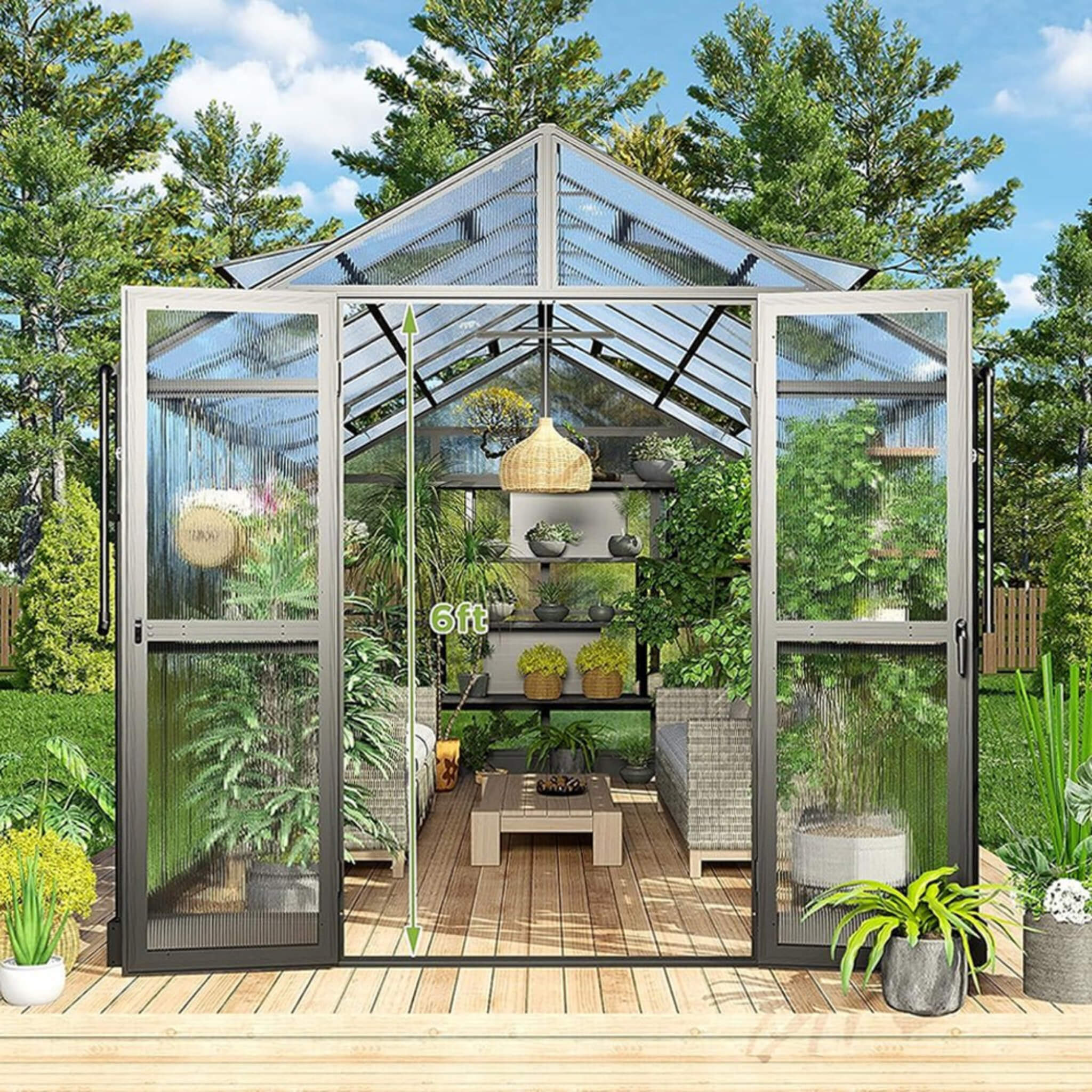 [08X16FT] Heavy-Duty Outdoor Walk-In Polycarbonate Patio Greenhouse With Double Swing Doors, 6MM (SAK26153) – SAKSBY WHOLESAL