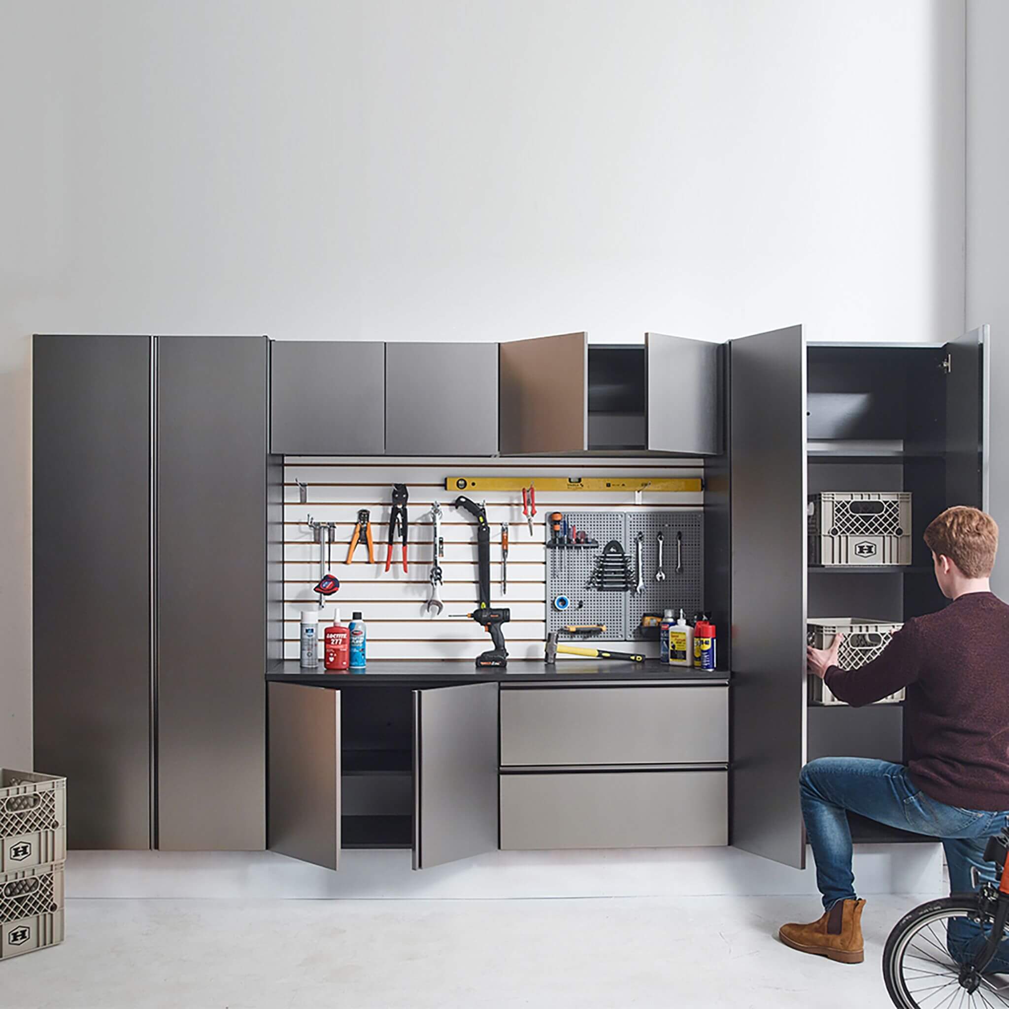Alora Heavy-Duty Wall-Mounted Metallic Gray Garage Cabinet Set With Soft Closing Doors And Drawers (SAK24368) – SAKSBY WHOLES