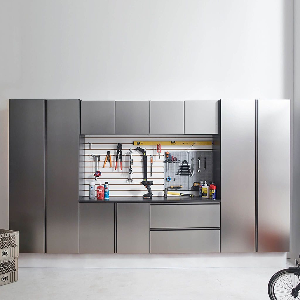Alora Heavy-Duty Wall-Mounted Metallic Gray Garage Cabinet Set With Soft Closing Doors And Drawers (SAK24368) – SAKSBY WHOLES