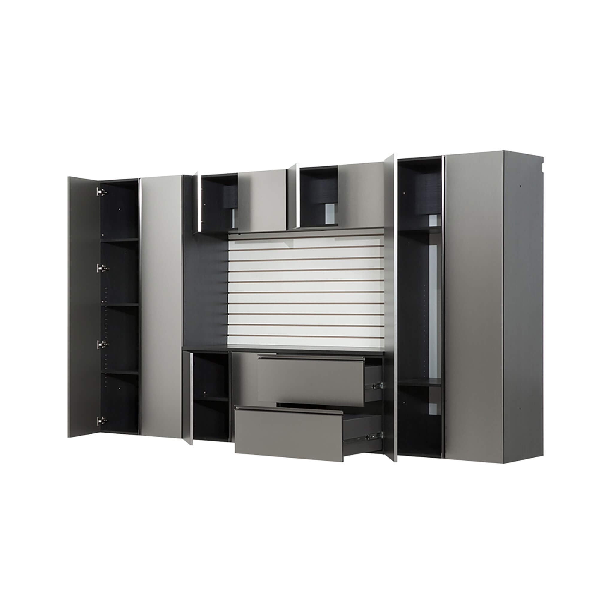 Alora Heavy-Duty Wall-Mounted Metallic Gray Garage Cabinet Set With Soft Closing Doors And Drawers (SAK24368) – SAKSBY WHOLES