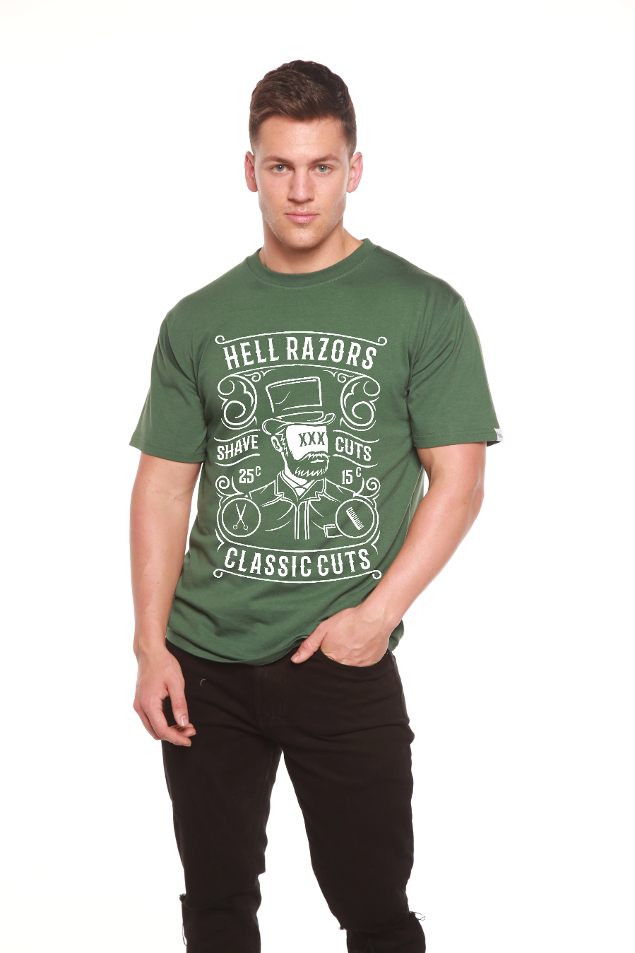 Spun Bamboo Hell Razors Men's Bamboo Viscose/Organic Cotton Short Sleeve Graphic T-Shirt — packaging