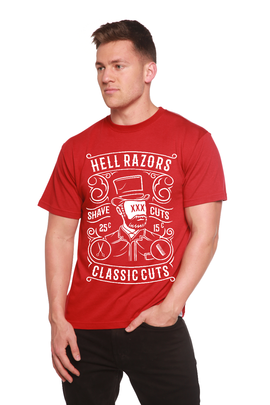 Spun Bamboo Hell Razors Men's Bamboo Viscose/Organic Cotton Short Sleeve Graphic T-Shirt — comparison shot