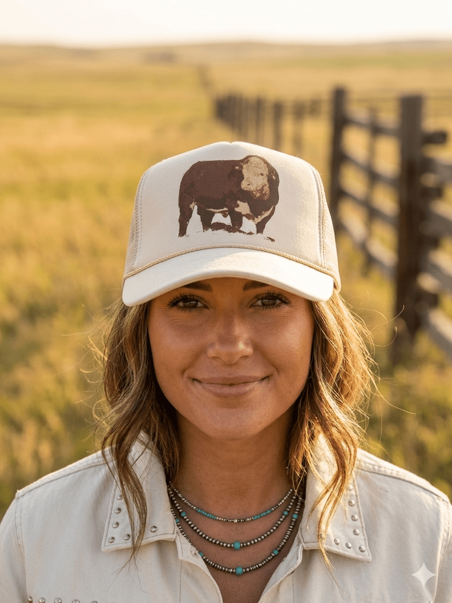 Wild Junkie Hereford Bull Trucker Hat — construction detail