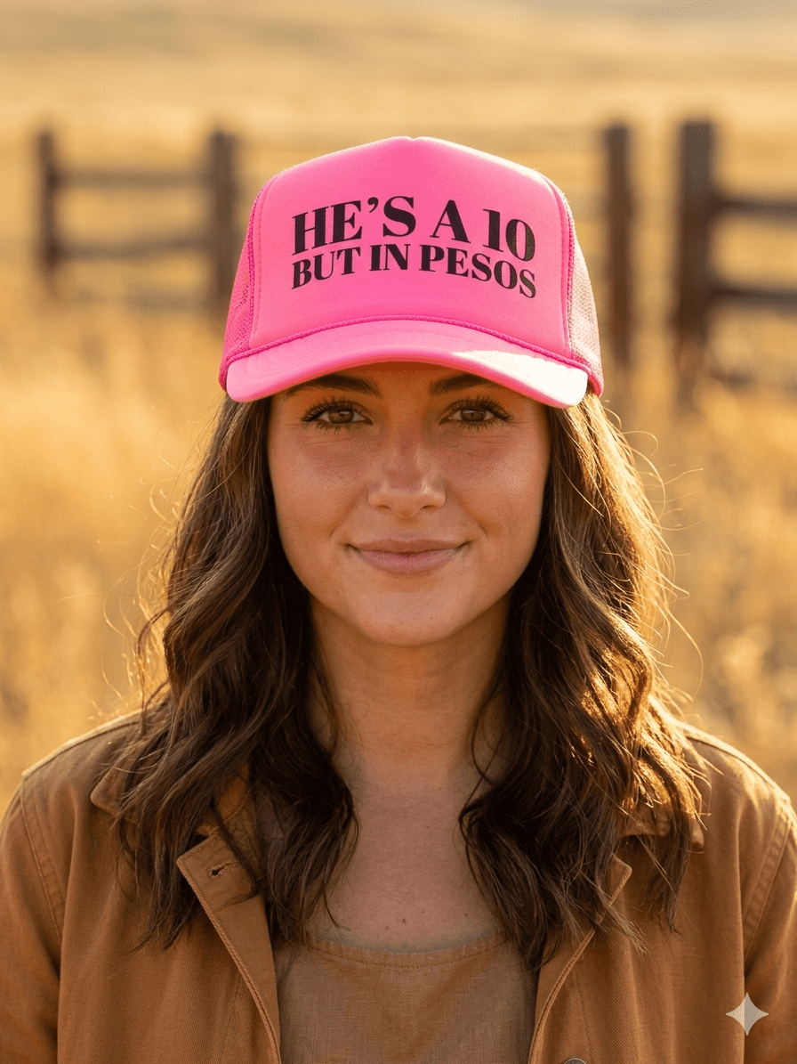 Wild Junkie He's A 10 But In Pesos Trucker Hat — lifestyle worn / used context