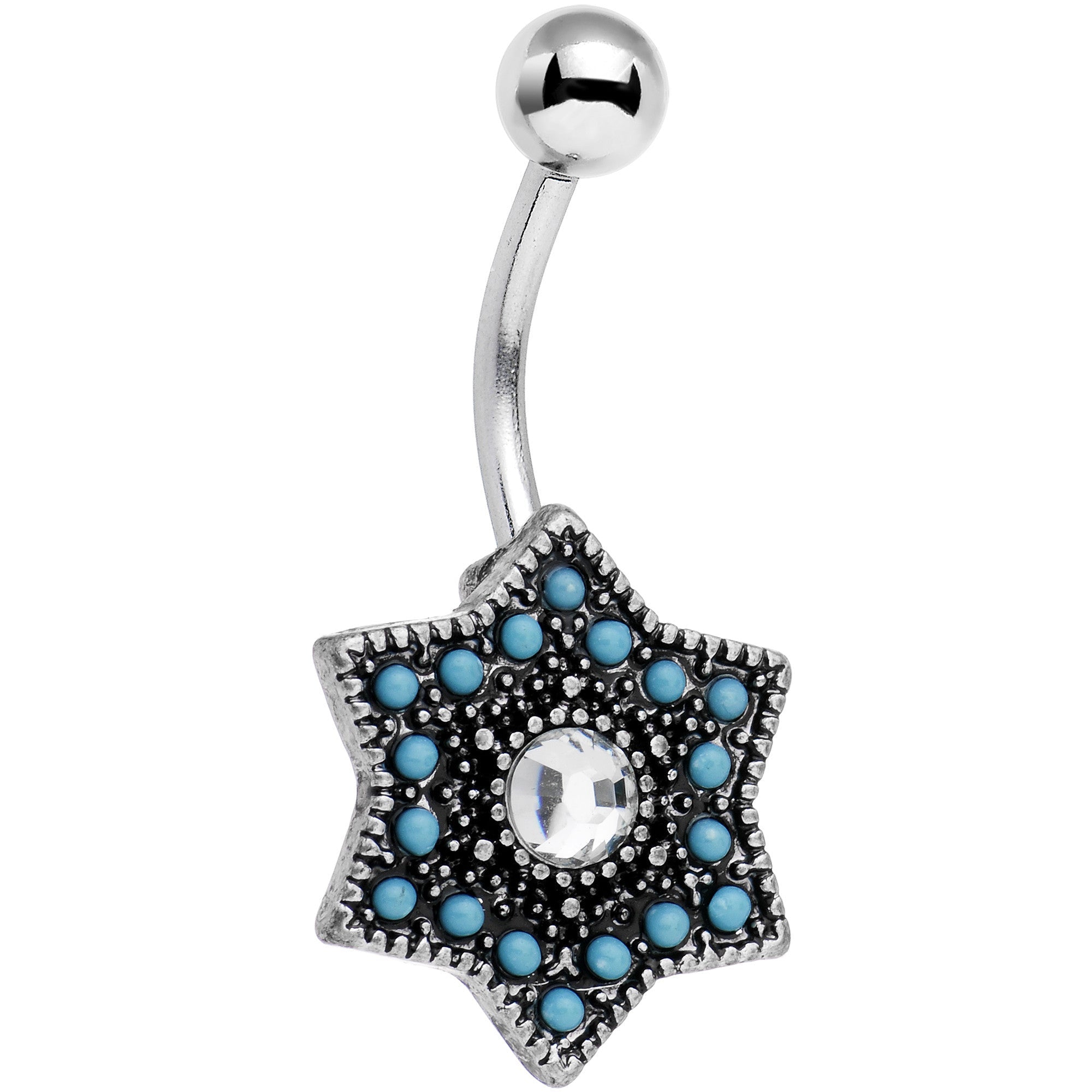 BodyCandy Clear Gem Blue Faux Turquoise Southwestern Star Belly Ring — main product shot