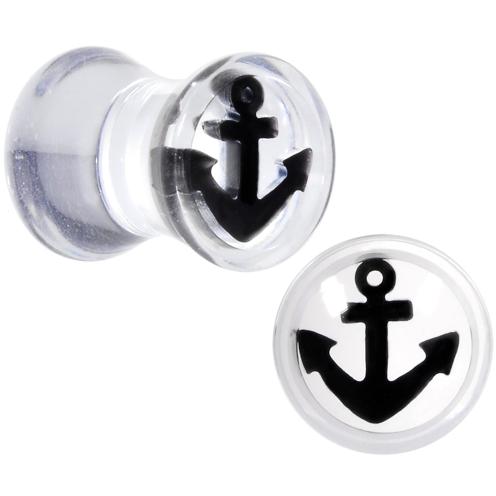 BodyCandy Clear Acrylic Black Anchor Saddle Plug Set 6mm to 20mm — side view