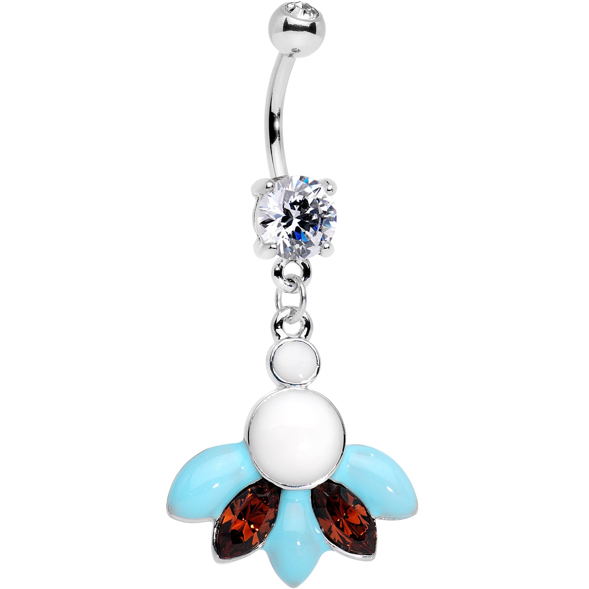 BodyCandy Clear Orange Gem Daring White Blue Deco Dangle Belly Ring — main product shot