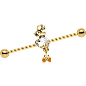 14G Clear Gem Gold PVD Squirrel Nuts Industrial Barbell 38mm