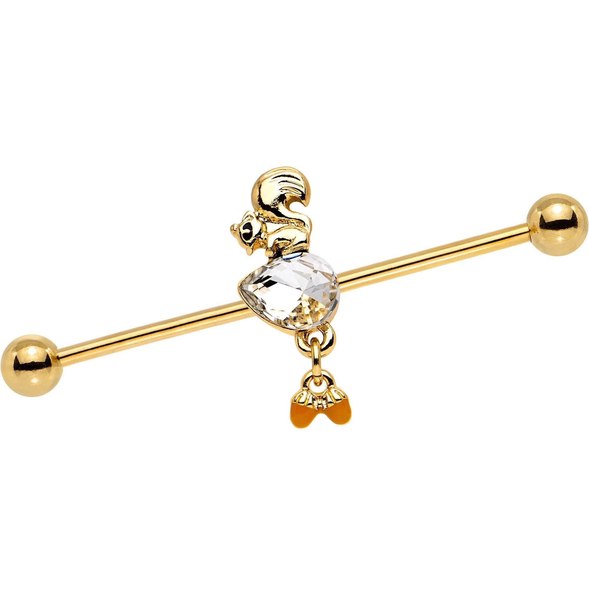 BodyCandy 14G Clear Gem Gold PVD Squirrel Nuts Industrial Barbell 38mm — main product shot