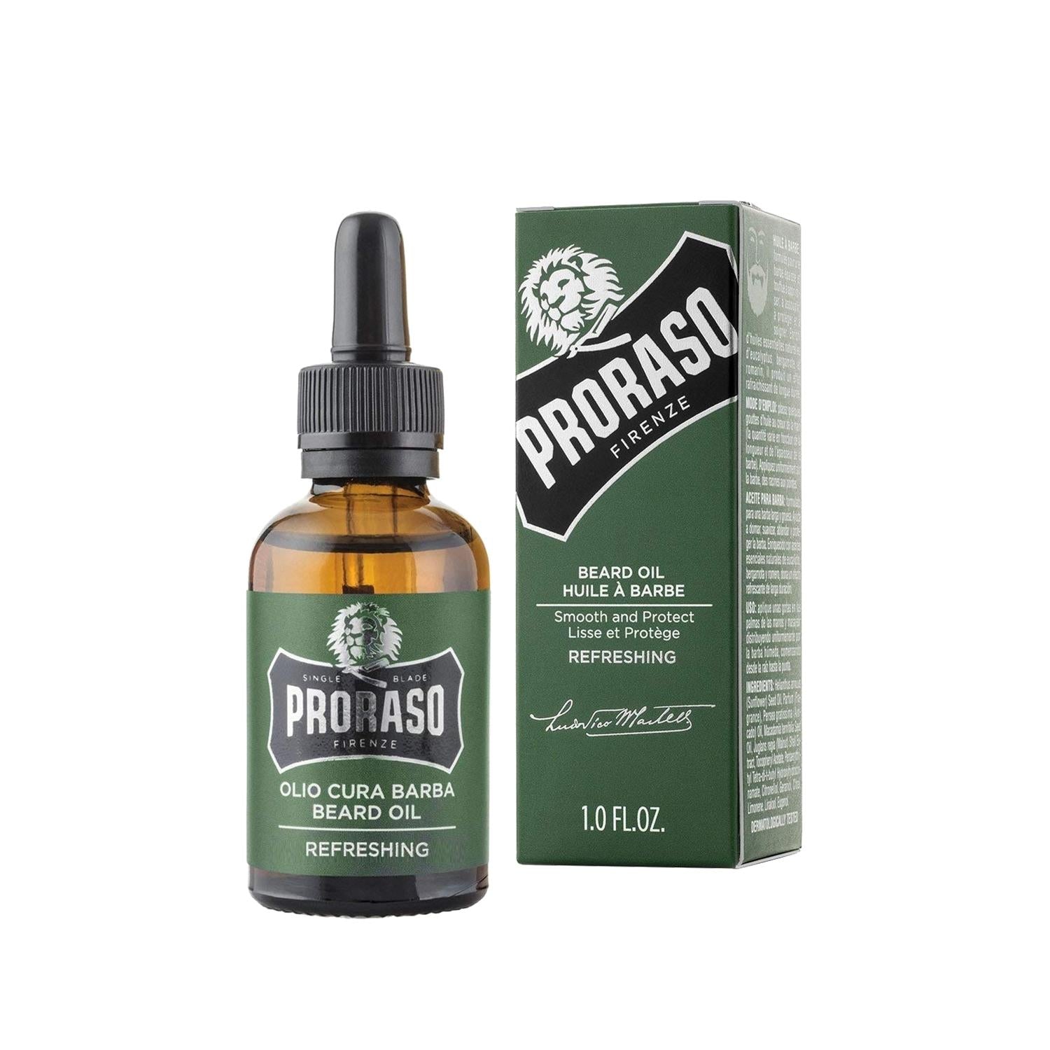Proraso Refreshing Beard Oil with Eucalyptus - 30ml, Nourishes & Conditions Beard, Male Grooming Essentials