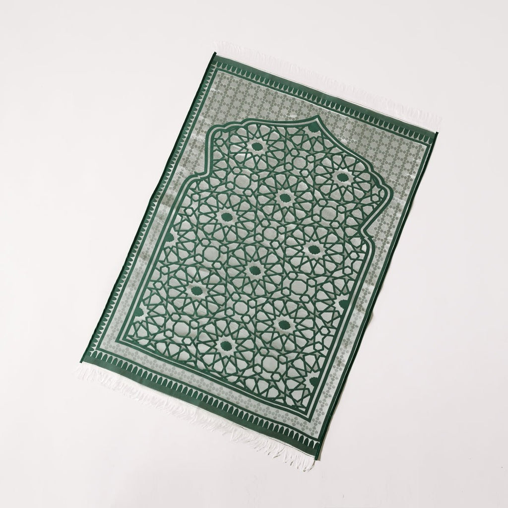 Mariam's Collection High-End Eco-Friendly New Luxury Prayer Mat and Tasbeeh Set(MR067) — flat-lay composition