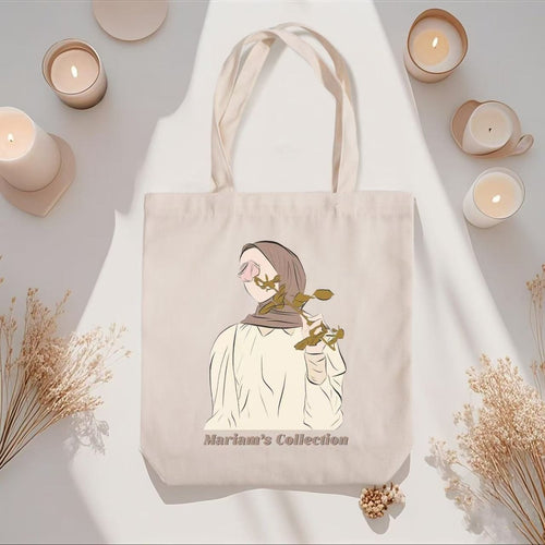 Hijabi Illustrated Canvas Tote Bag – Mariam’s Collection（MAC235） by Mariam's Collection