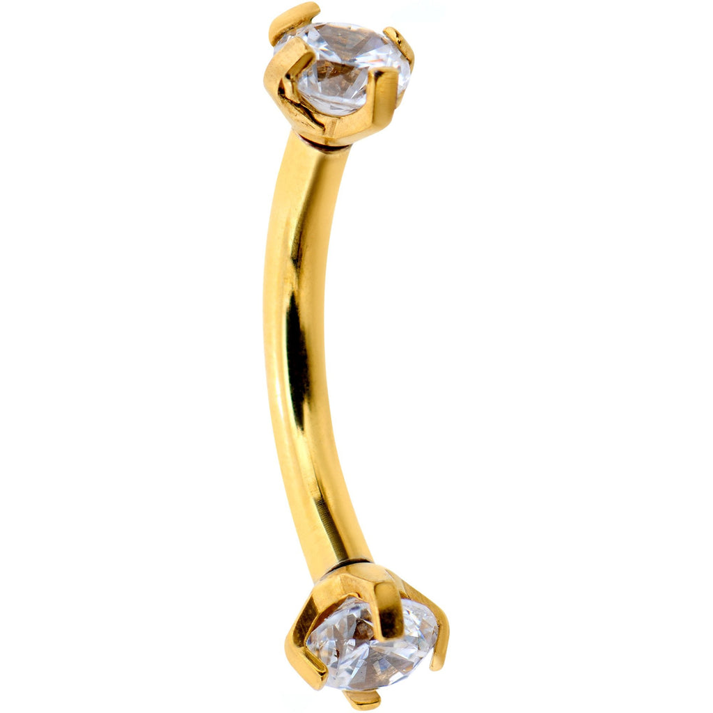 BodyCandy 5/16 Clear CZ Gem Gold PVD Bling Bling Curved Eyebrow Ring — main product shot