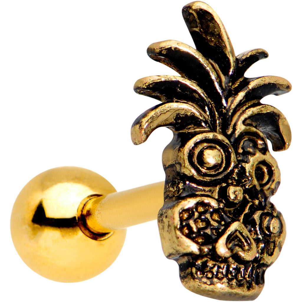 BodyCandy 1/4 Gold PVD Steampunk Tiki Skull Headdress Cartilage Tragus Earring — main product shot