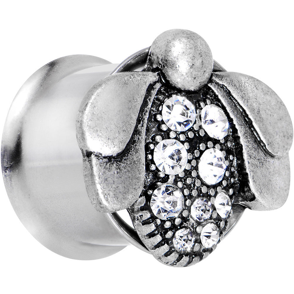BodyCandy 9/16 Clear Gem Steel Allow Me Ladybug Double Flare Tunnel Plug Set — detail close-up