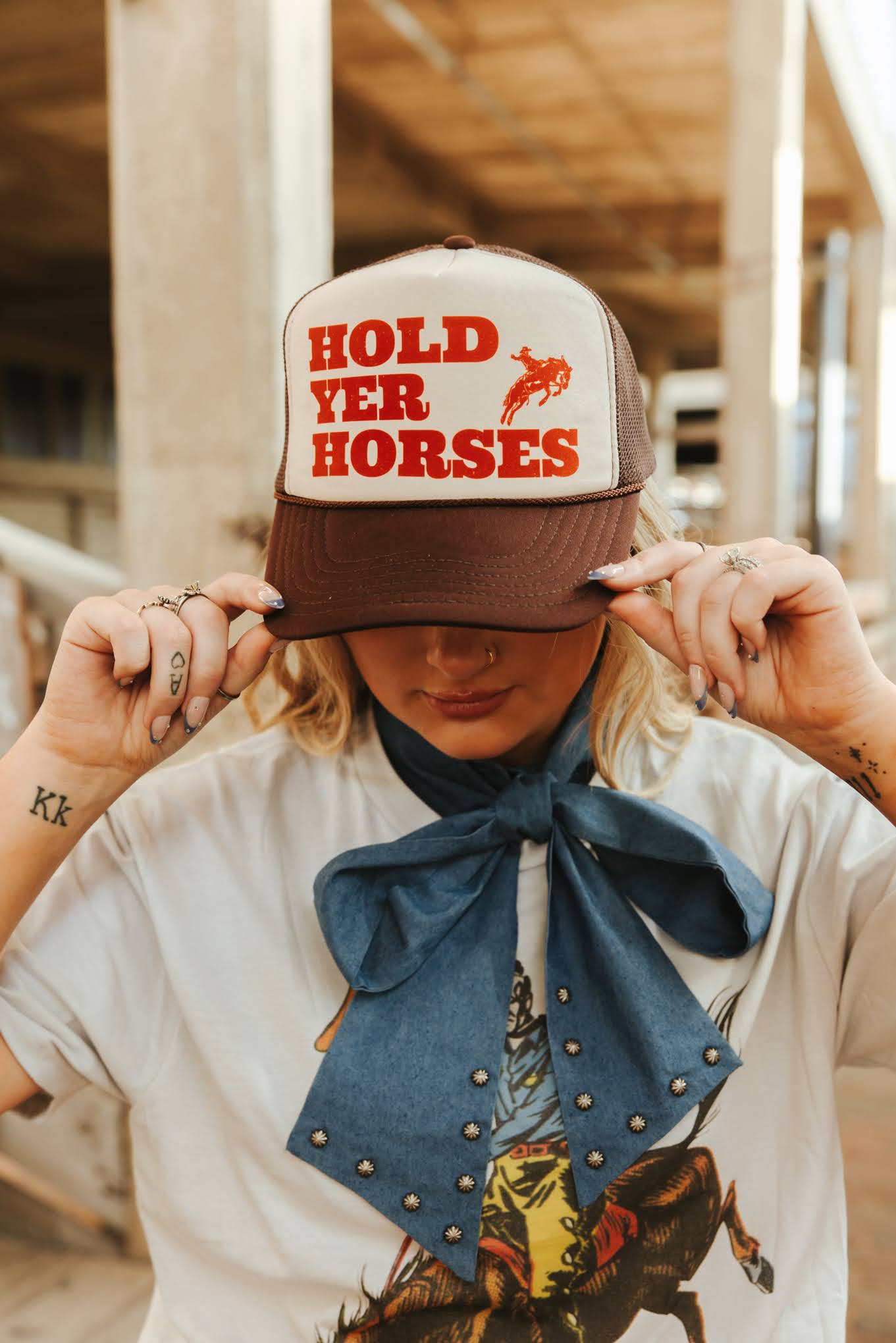 Wild Junkie Hold Yer Horses Trucker Hat — construction detail
