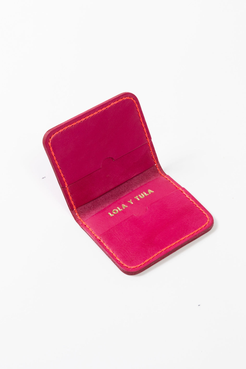 LOLA Y TULA Leather Cardholder Wallet Pink — detail close-up