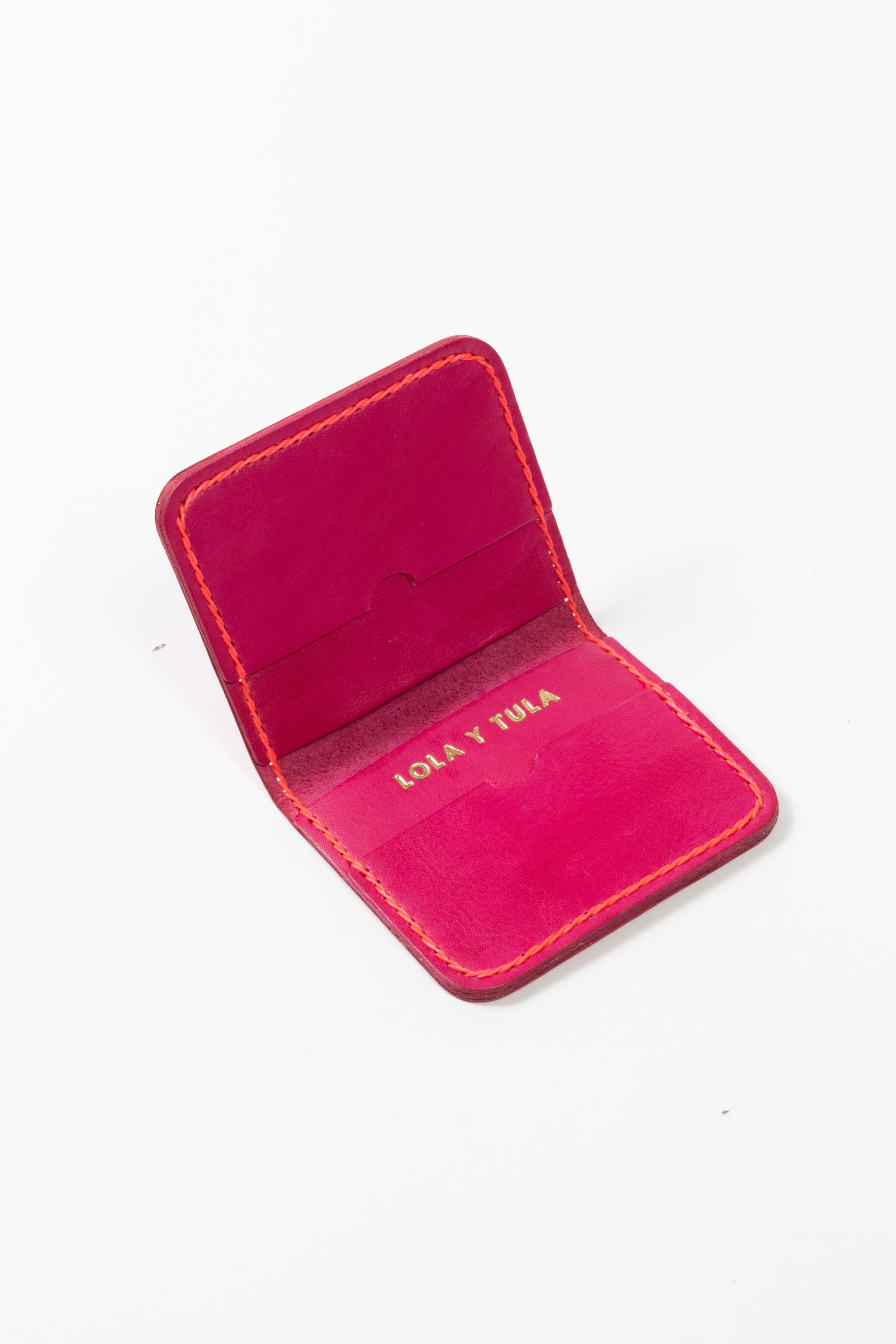 LOLA Y TULA Leather Cardholder Wallet Pink — detail close-up