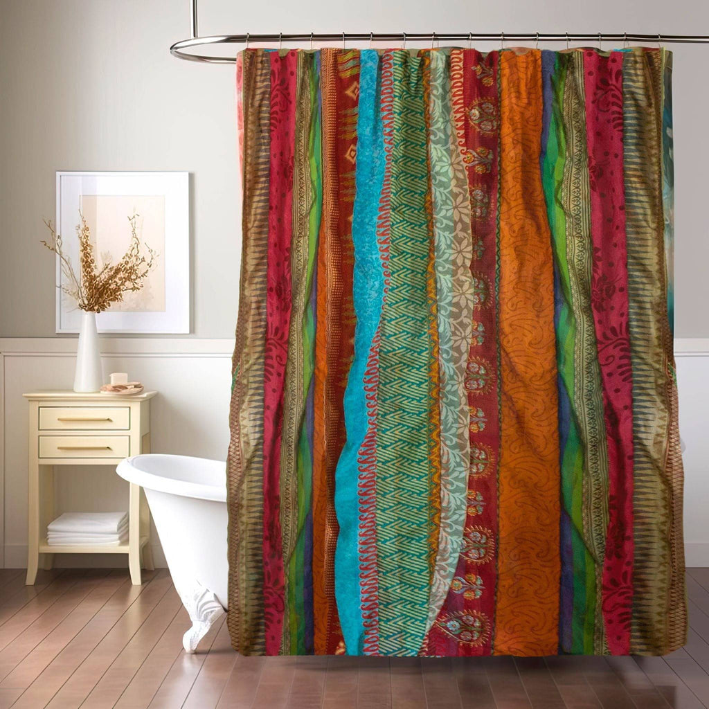Darn Good Yarn Rainbow Oasis Drapes – Upcycled Boho Curtains — comparison shot