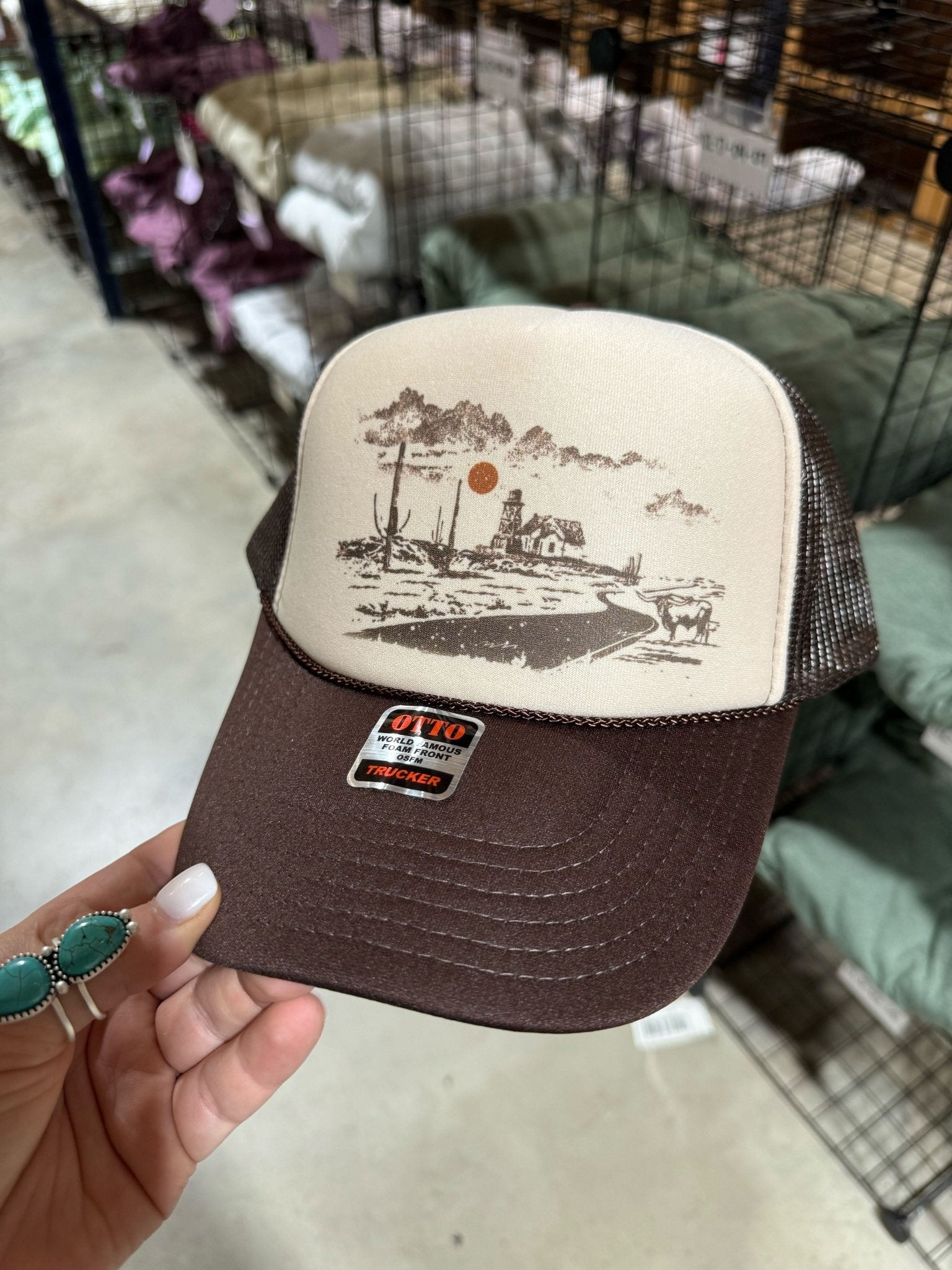 Wild Junkie Homestead Horizon Trucker Hat — detail close-up