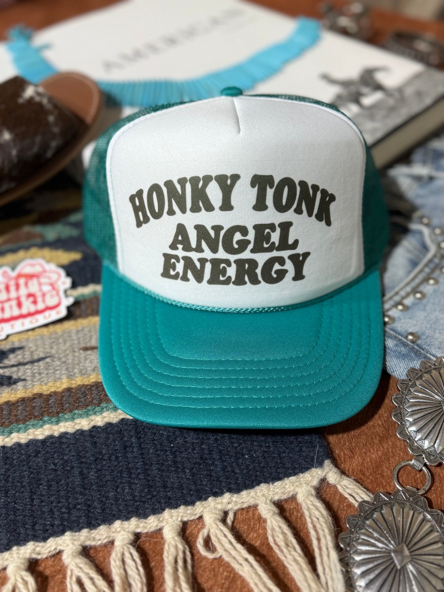 Wild Junkie Honky Tonk Angel Energy Trucker Hat — main product shot