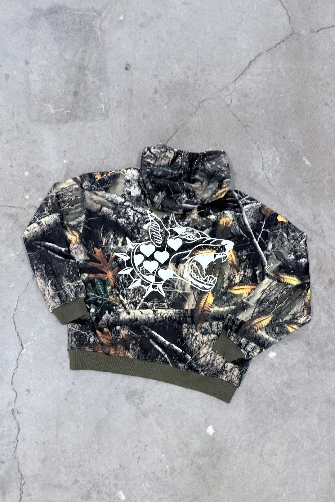 Thrash Happy Stealth Heavyweight Oversized Unisex Camo Hoodie — detail close-up