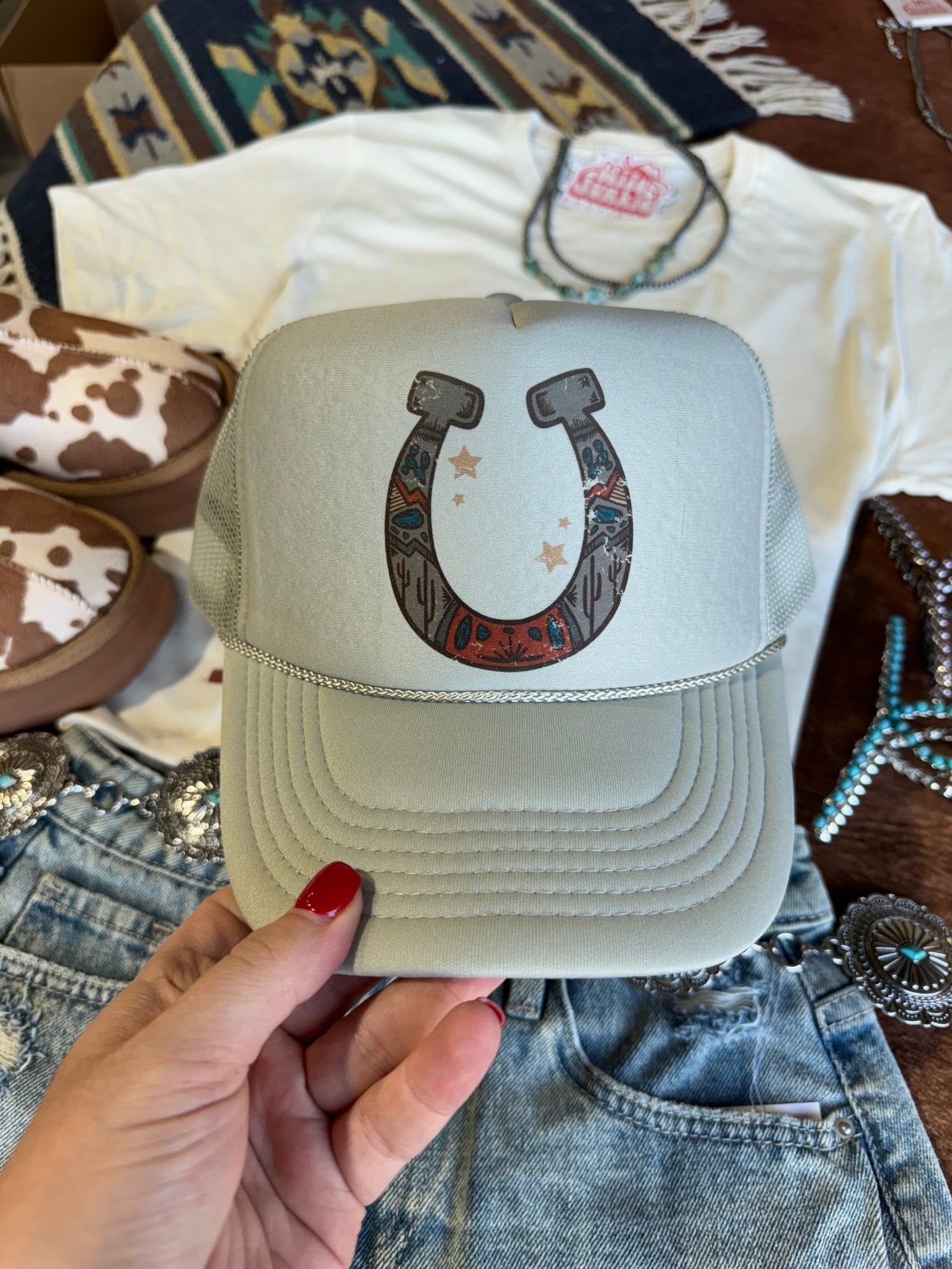 Wild Junkie Horse Shoe Trucker Hat — side view