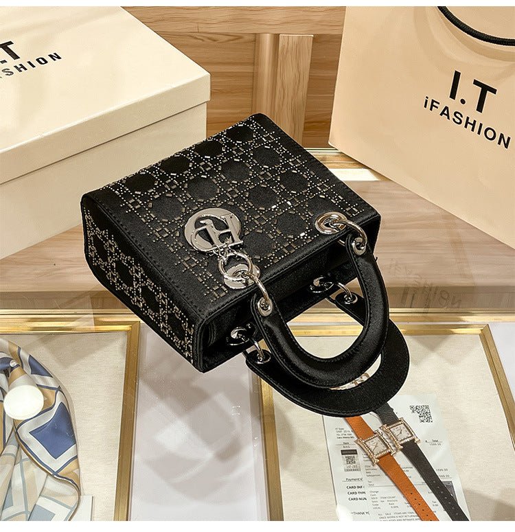 Mariam's Collection Hot diamond heavy industry high-end satin Princess Diana bag（MAC220） — flat-lay composition