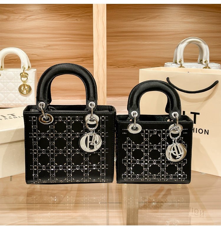 Mariam's Collection Hot diamond heavy industry high-end satin Princess Diana bag（MAC220） — fabric or material detail