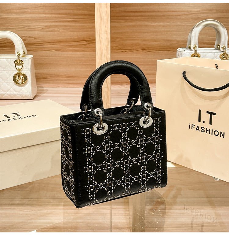 Mariam's Collection Hot diamond heavy industry high-end satin Princess Diana bag（MAC220） — product on model