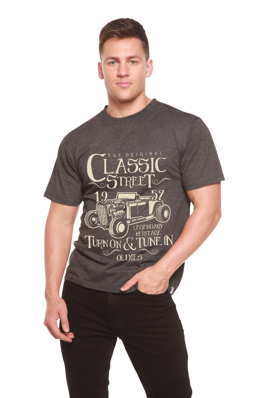 Spun Bamboo Hot Rod Classic Men's Bamboo Viscose/Organic Cotton Short Sleeve Graphic T-Shirt — side view