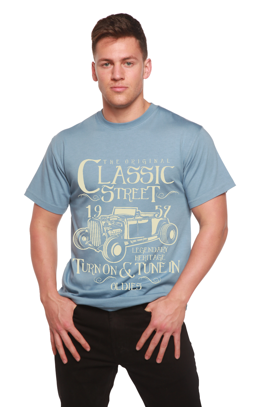Spun Bamboo Hot Rod Classic Men's Bamboo Viscose/Organic Cotton Short Sleeve Graphic T-Shirt — color detail