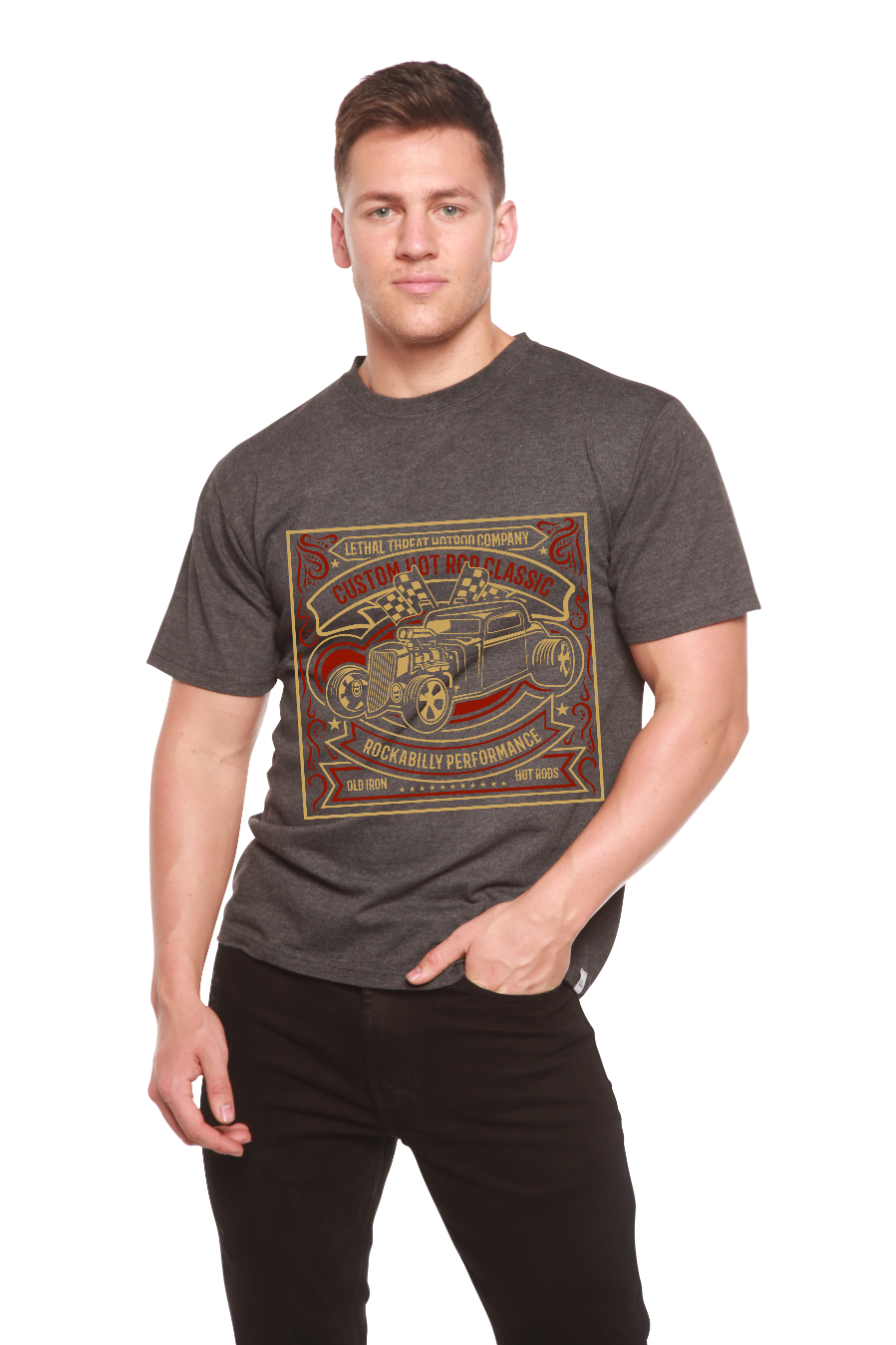 Spun Bamboo Hot Rod Men's Bamboo Viscose/Organic Cotton Short Sleeve Graphic T-Shirt — detail close-up