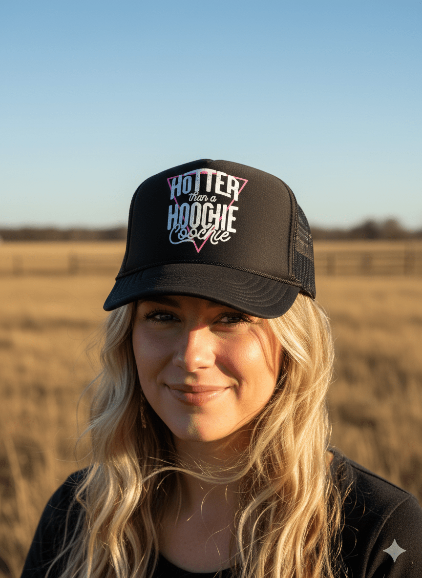 Wild Junkie Hotter Than A Hoochie Coochie Trucker Hat — construction detail
