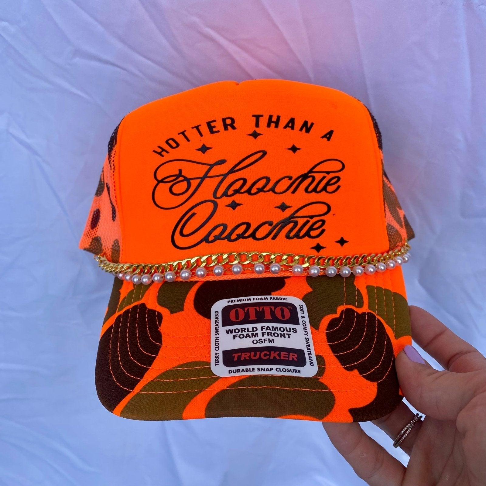 Coco & Rho Hotter than a hoochie coochie- Trucker Hat — detail close-up