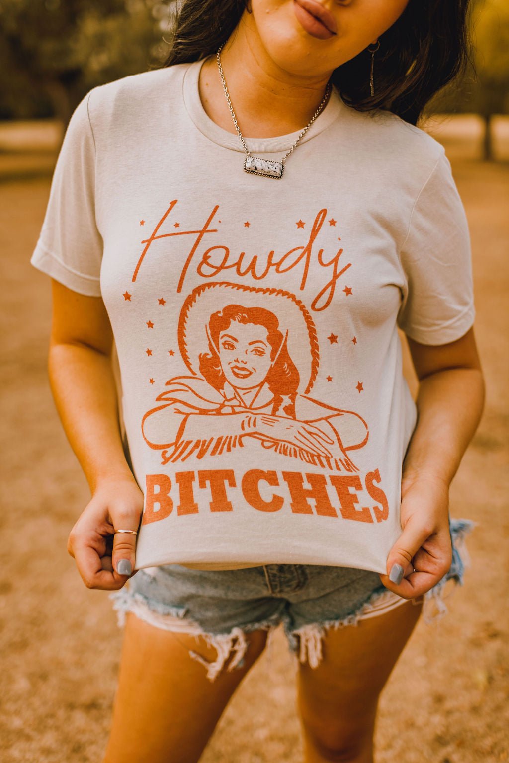 Wild Junkie Howdy Bitches Western Graphic Tee — detail close-up